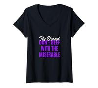 Mujer Color Morado Too Blessed To Be Miserable Purple Graphic Camiseta Cuello V