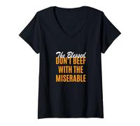 Mujer Color Naranja Too Blessed To Be Miserable Gráfico Naranja Camiseta Cuello V