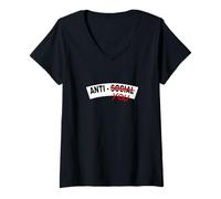 Mujer Color Rojo, no Antisocial, gráfico Rojo Anti-ti Camiseta Cuello V