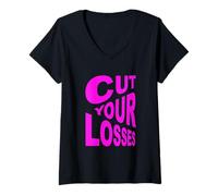 Mujer Color Rosa Cut Your Losses Gráfico Rosa Camiseta Cuello V