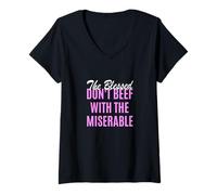 Mujer Color Rosa Too Blessed To Be Miserable Pink Graphic Camiseta Cuello V