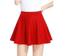 Mujer Color Sólido Falda Elástica Plisada Básica Patinador Oscilación Corto Falda Rojo S