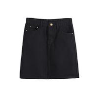 PengGeng Mujer Color Sólido Mini Vaqueros A Línea Falda Vaquera Alta Falda Negro XL