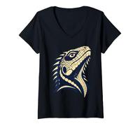 Mujer Colorful Bearded Dragon Face Reptile Animal Lover Camiseta Cuello V