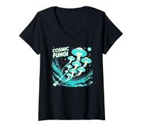Mujer Colorful Cosmic Mushrooms Galaxy Universe Cosmos Fungi Camiseta Cuello V