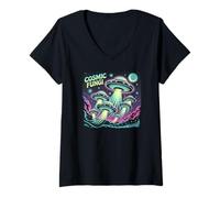 Mujer Colorful Cosmic Mushrooms Galaxy Universe Cosmos Fungi Camiseta Cuello V