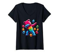 Mujer Colorful Dabbing Gummy Bear Candy Lovers Kids Boys Bear Dab Camiseta Cuello V