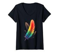 Mujer Colorful Feathers Tribal Native American Indian Indigenous Camiseta Cuello V