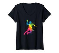 Mujer Colorful Handball Enthusiast Design for Sports Lovers Camiseta Cuello V