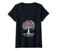 Mujer Colorful Life Is Really Good Vintage Unique Tree Art Camiseta Cuello V