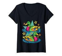 Mujer Colorful Preppy Duck Lake Aesthetic Design Camiseta Cuello V