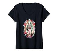 Mujer Colorful Virgin Mary Christian Graphic For Women Catholic Camiseta Cuello V