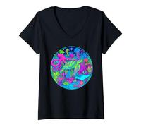 Mujer Colorida Vida oceánica con Peces, Tortugas, Pulpo, diseño de arrecifes Camiseta Cuello V