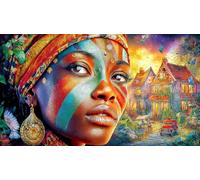 Mujer Colorida y Pueblo de fantasía Rompecabezas de 1000 Piezas para Adultos - Cartón Reciclado para Decoración 38x26cm/1000pcs