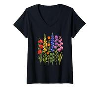 Mujer Coloridas Flores Silvestres Botanica Floral Garden Art Design Camiseta Cuello V