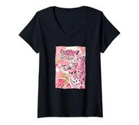 Mujer Colorido Abstracto Pintado Jaguar Big Cat Jungle Art Camiseta Cuello V