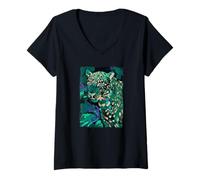 Mujer Colorido Abstracto Pintado Jaguar Big Cat Jungle Art Camiseta Cuello V