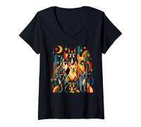Mujer Colorido Arte Moderno de Mediados de Siglo Bulldog francés Vintage Perros Camiseta Cuello V