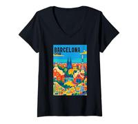 Mujer Colorido Barcelona España Parque Gaudí & Sagrada Familia Travel Camiseta Cuello V