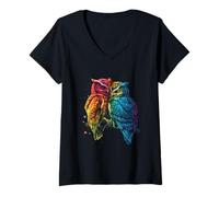 Mujer Colorido búhos Pareja Amor Beso San Valentín Lleno de Amor Camiseta Cuello V