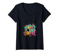 Mujer Colorido Café Energía Motivación Diseño Estilo Gráfico Camiseta Cuello V