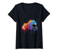 Mujer Colorido casco de fútbol con pintura de salpicaduras de arte para hombres y mujeres Camiseta Cuello V