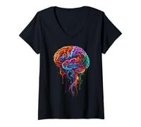Mujer Colorido Cerebro Anatomía Abstracto Fluido Arte Camiseta Cuello V