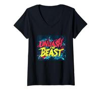 Mujer Colorido discurso de Unleash the Beast para adultos y niños Camiseta Cuello V