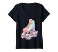 Mujer Colorido diseño artístico de Patines para los Amantes del Patinaje Camiseta Cuello V