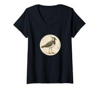 Mujer Colorido diseño Retro de pájaro Lapwing del Norte Camiseta Cuello V
