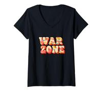 Mujer Colorido Disfraz de Zona de Guerra Camiseta Cuello V