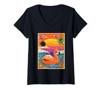 Mujer Colorido Flamenco Surrealista Tropical Summer Sunset 90s Dreamy Camiseta Cuello V