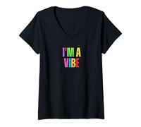 Mujer Colorido I'm A Vibe Energía Positiva Camiseta Cuello V