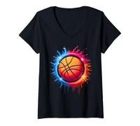 Mujer Colorido Lazo para Baloncesto teñido, Color Splash Hoop Net Slam Dunk Camiseta Cuello V