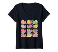 Mujer Colorido Lindo Caracoles Pastel Rainbow Corazones Grid Camiseta Cuello V