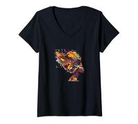 Mujer Colorido Negro Mujer Afro Birds Naturaleza Arte Orgullosa Reina Camiseta Cuello V