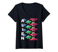 Mujer Colorido patrón OVNI Diseño Alien 3i Atlas Camiseta Cuello V