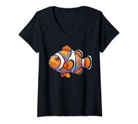 Mujer Colorido Pez Payaso Abstracto Océano Obra De Arte Criatura Camiseta Cuello V