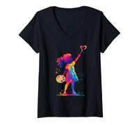 Mujer Colorido Pintor niño Artista Hobby Silueta Pintura Splash Camiseta Cuello V