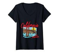 Mujer Colorido Puente Golden Gate de San Francisco de California Camiseta Cuello V