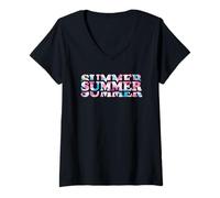 Mujer Colorido Retro Tie-Dye Verano Vacaciones Piscina Playa Vibes Camiseta Cuello V