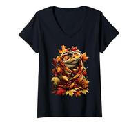 Mujer Colorido Sapo Hojas De Otoño Bosque Vibes Otoño Camiseta Cuello V