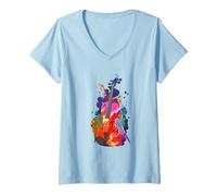 Mujer Colorido Violín y Arco Acuarela Arte Musical Camiseta Cuello V