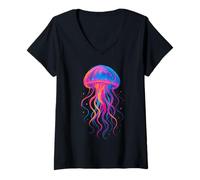 Mujer Coloridos invertebrados acuáticos arte de medusas de mar profundo Camiseta Cuello V