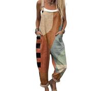 Mujer Colour Block Estampado Overoles Sin Mangas Boho Pierna Ancha Monos Peto con Bolsillos
