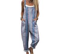 Mujer Colour Block Estampado Overoles Sin Mangas Boho Pierna Ancha Monos Peto con Bolsillos