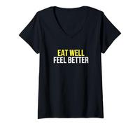Mujer Coma Bien Siéntase Mejor Dieta Baja en FODMAP Salud intestinal Digestión Camiseta Cuello V