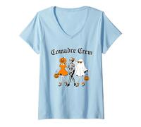 Mujer Comadre Crew Skeleton Jack-O-Lantern Ghost Home Girls Camiseta Cuello V