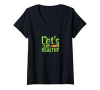 Mujer Comamos una vida saludable basada en plantas Camiseta Cuello V