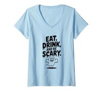 Mujer Come, Bebe y da Miedo, Divertido Fantasma de Halloween Camiseta Cuello V